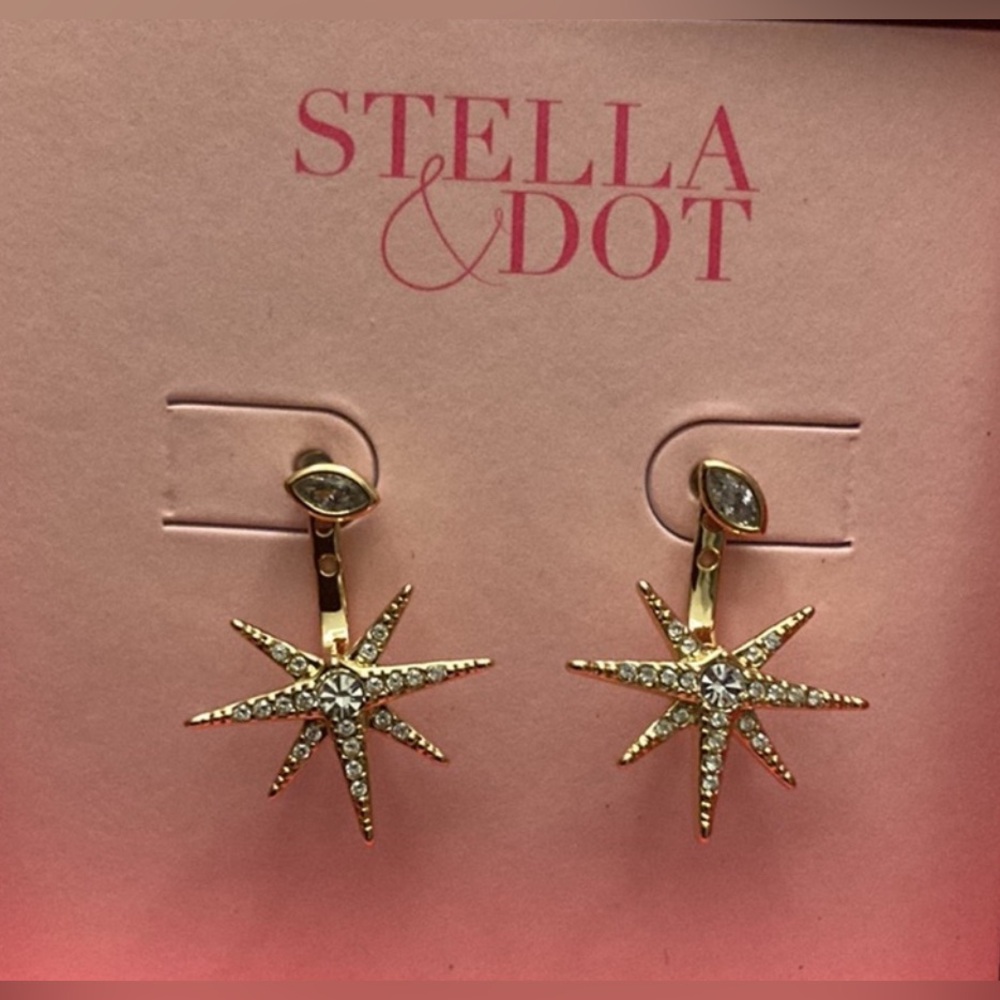 Stella & Dot Gold Starburst Earrings with Crystal Accents